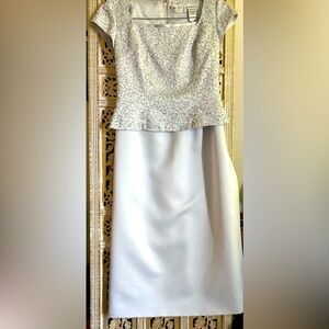 Vintage Oleg Cassini Maxi Black Tie Skirt Silver Silky Size 10 wedding prom gala